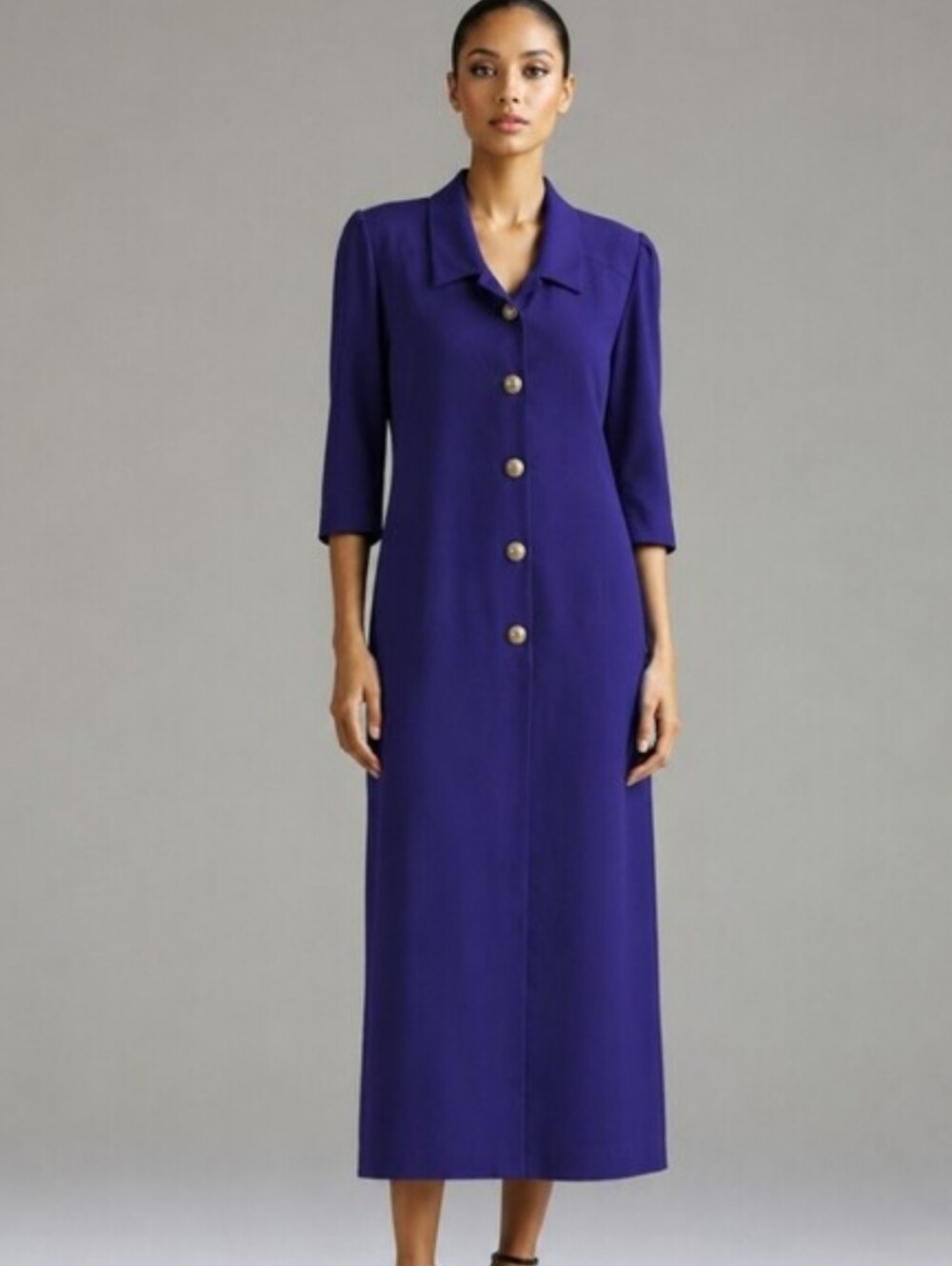 D'Allaird's| Vintage Royal Purple Shirt Dress Midi | 80s 90s Power Dressing